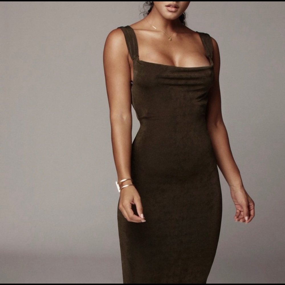 JLUXLABEL Black Draped Back Dress